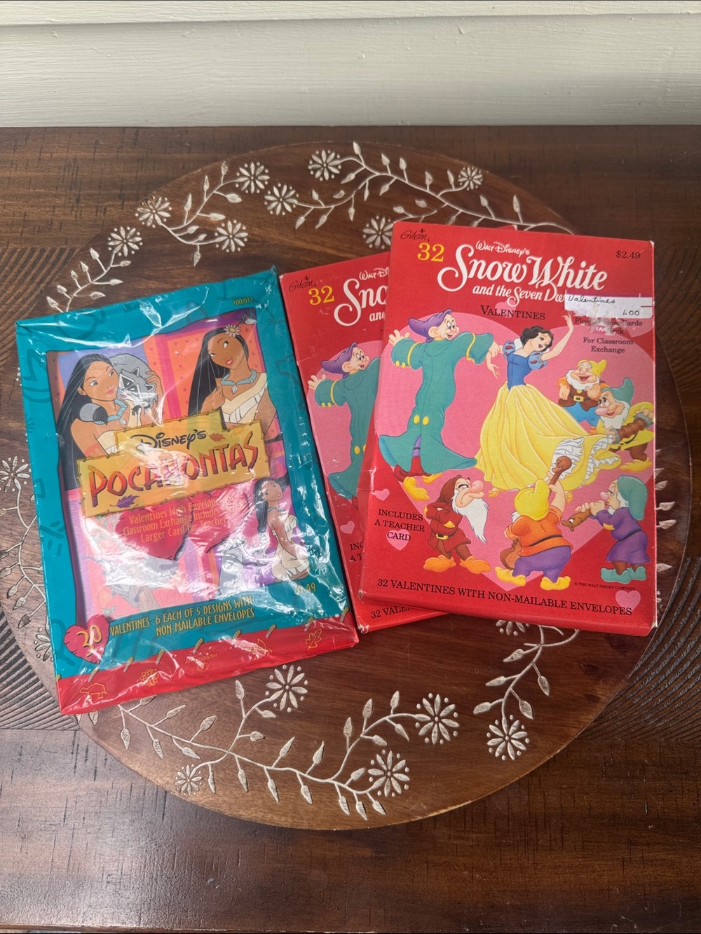 Bundle of 3 Vintage Valentines Snow White Pocahontas NIB
